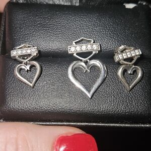 Harley-Davidson Silver Heart Earrings And Pendant